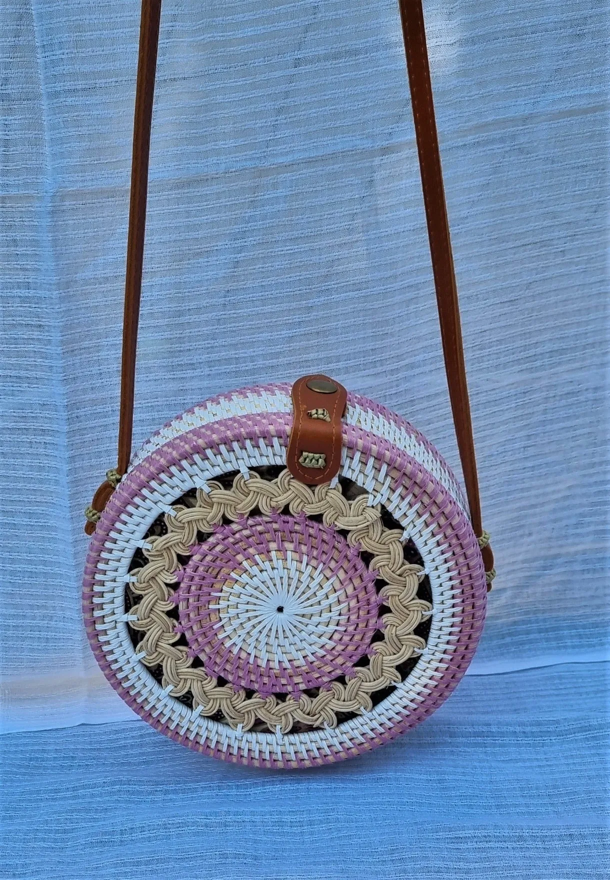 Sling Bag Wicker Rattan Cane pink