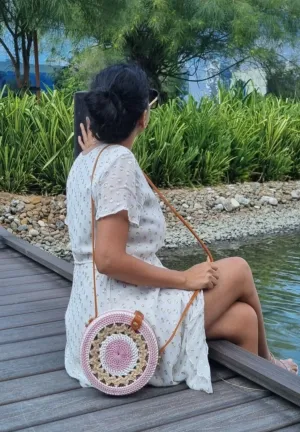 Sling Bag Wicker Rattan Cane pink