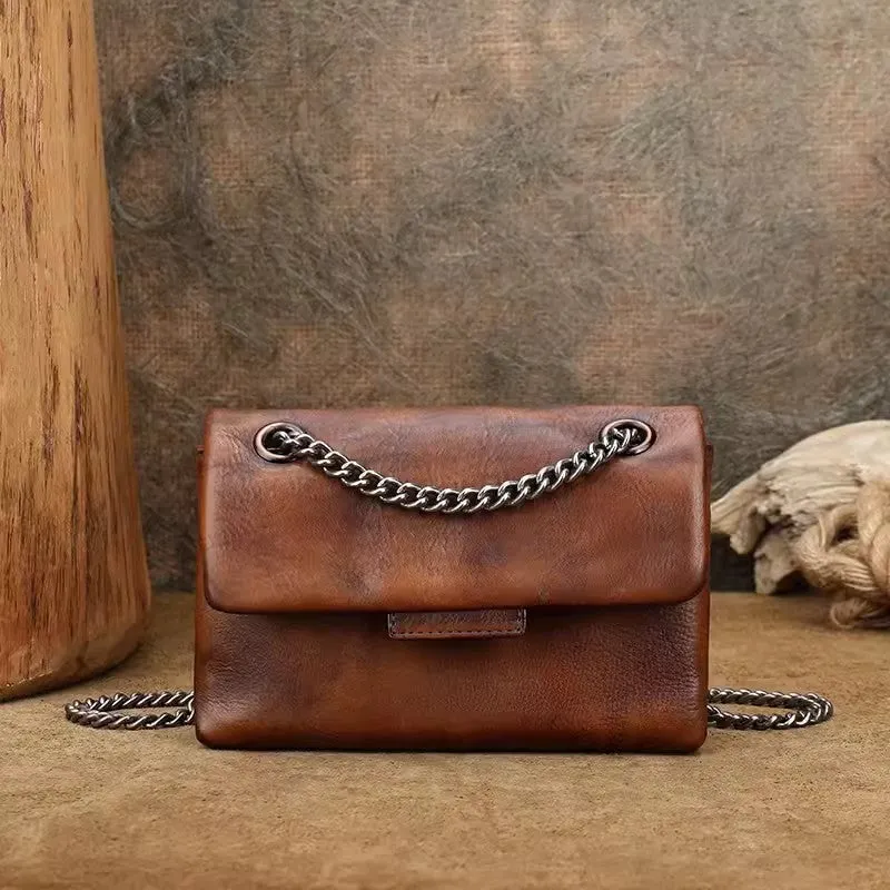 Small Ladies Leather Square Green Shoulder Bag Chain Crossbody Bag