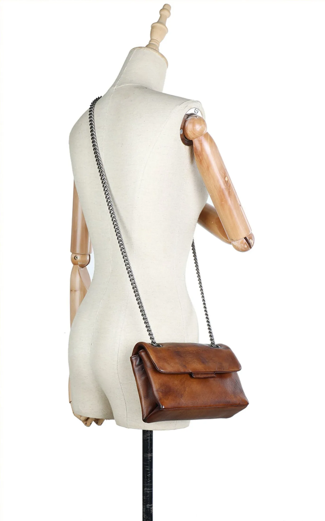 Small Ladies Leather Square Green Shoulder Bag Chain Crossbody Bag