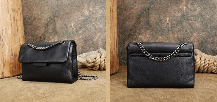 Small Ladies Leather Square Green Shoulder Bag Chain Crossbody Bag