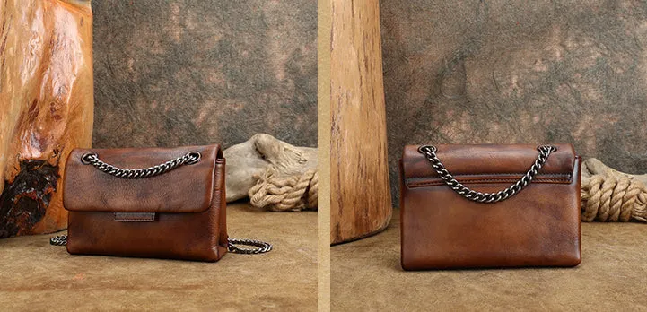 Small Ladies Leather Square Green Shoulder Bag Chain Crossbody Bag