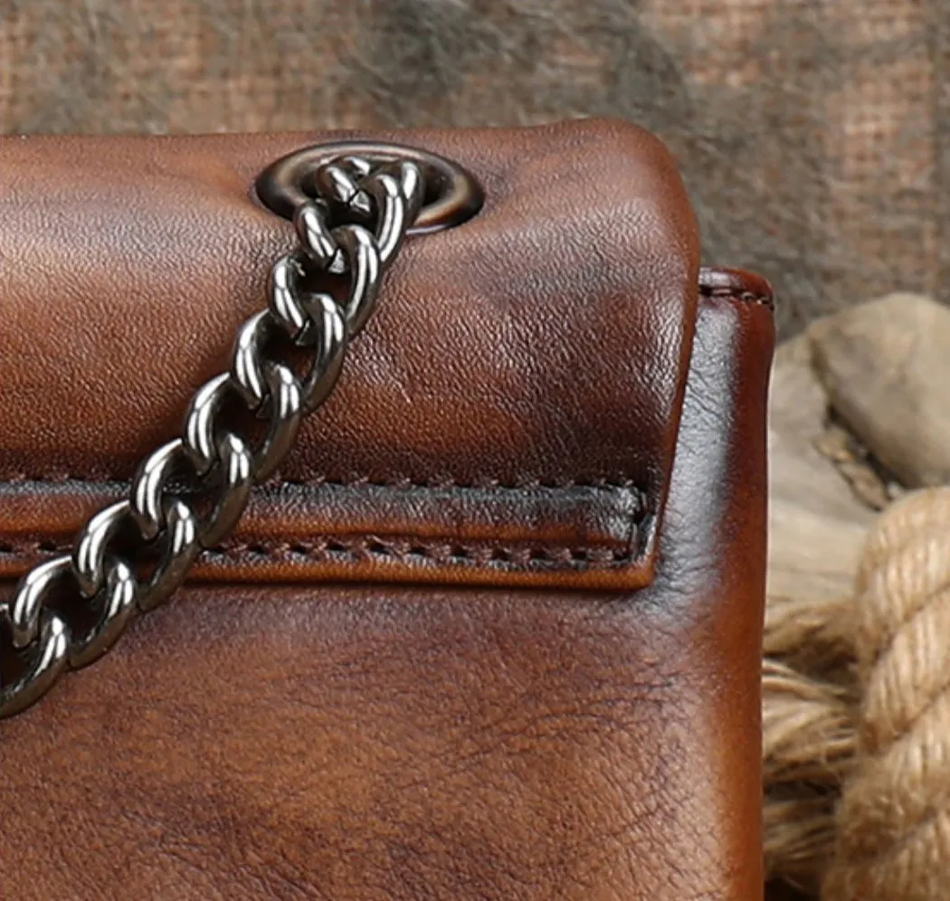 Small Ladies Leather Square Green Shoulder Bag Chain Crossbody Bag