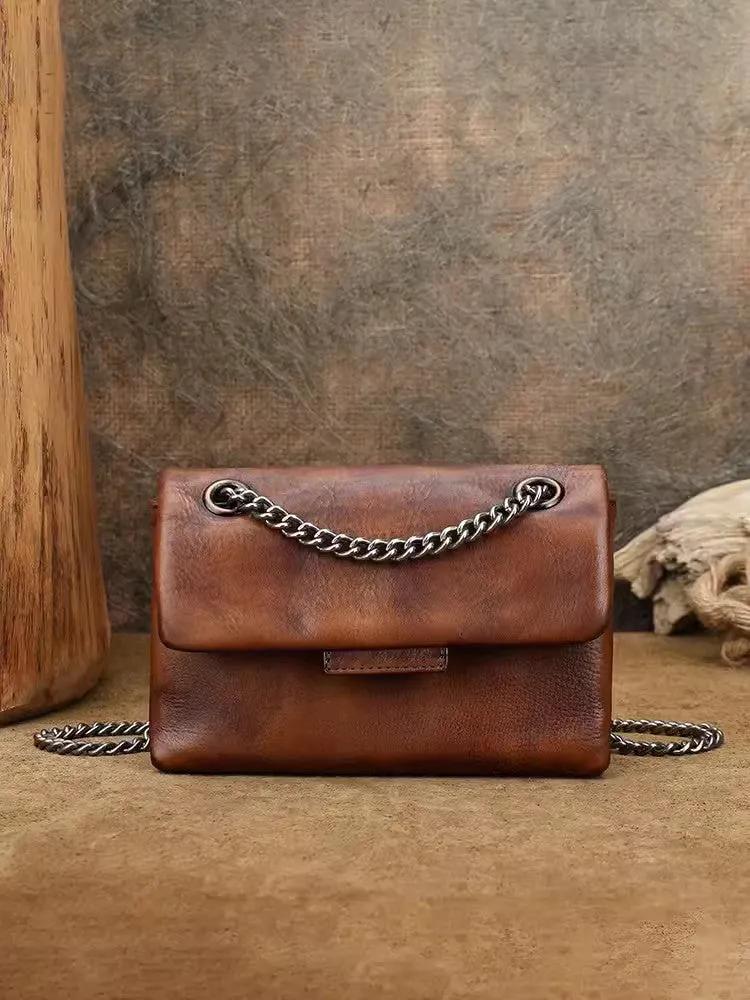 Small Ladies Leather Square Green Shoulder Bag Chain Crossbody Bag