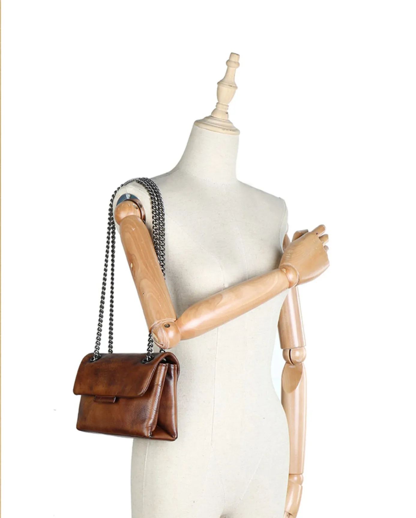 Small Ladies Leather Square Green Shoulder Bag Chain Crossbody Bag