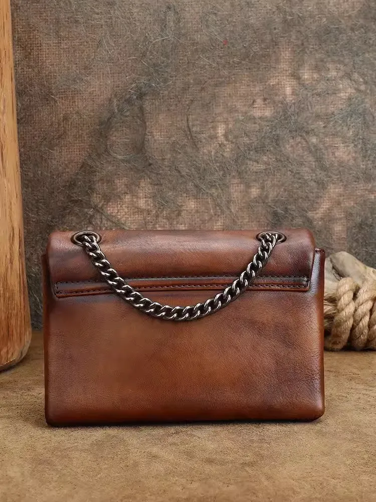 Small Ladies Leather Square Green Shoulder Bag Chain Crossbody Bag
