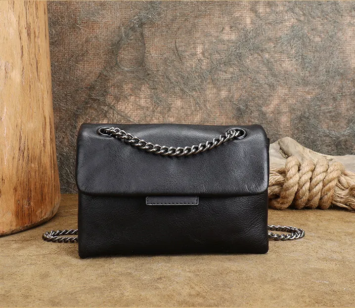 Small Ladies Leather Square Green Shoulder Bag Chain Crossbody Bag