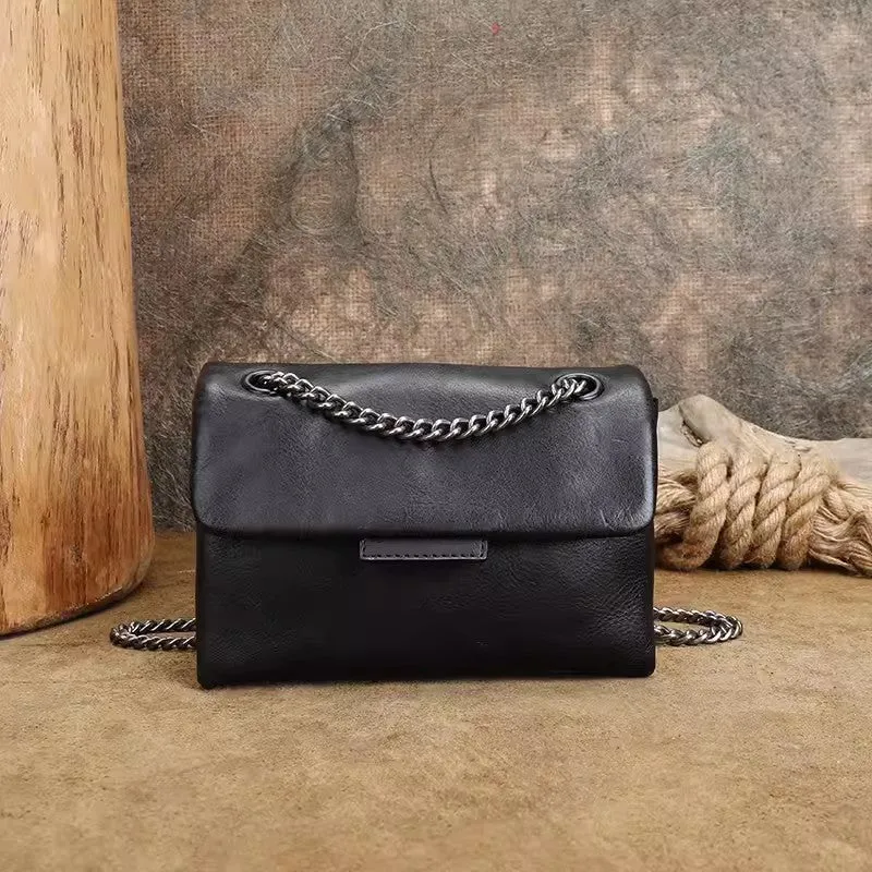 Small Ladies Leather Square Green Shoulder Bag Chain Crossbody Bag
