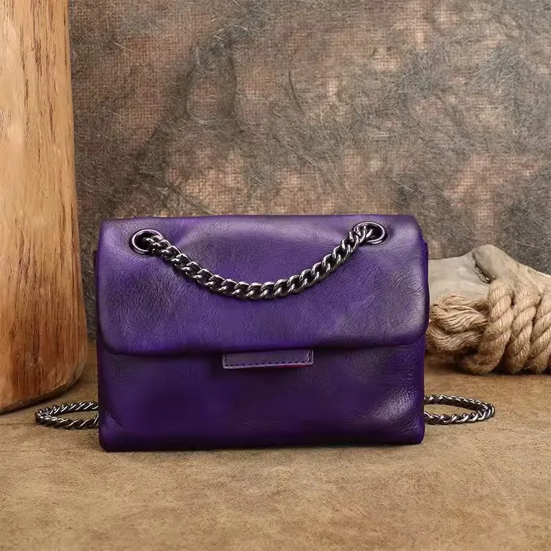 Small Ladies Leather Square Green Shoulder Bag Chain Crossbody Bag