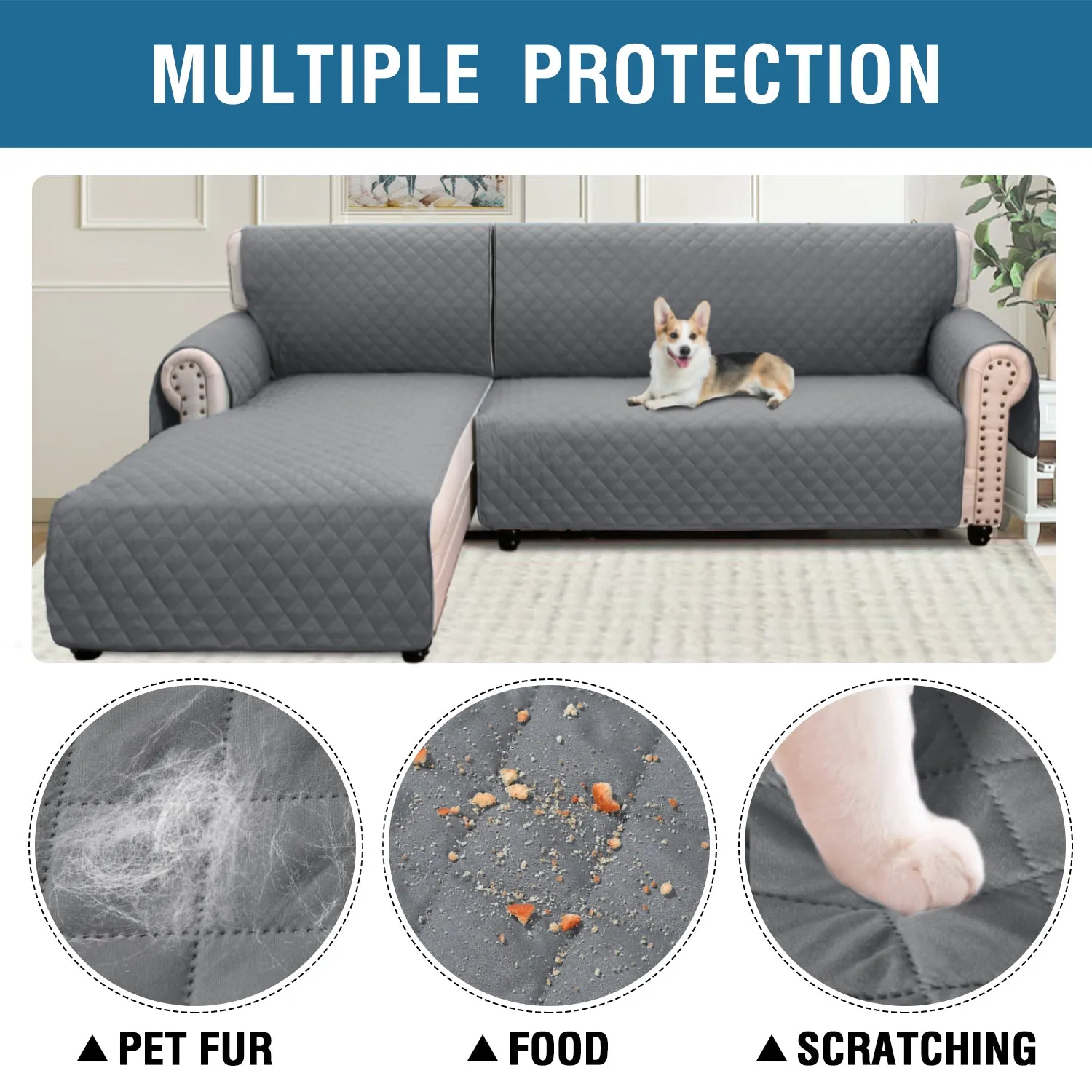 Sofa Cover L Shape Non-Slip Water Resistant Protector For Sectional Sofa Chaise