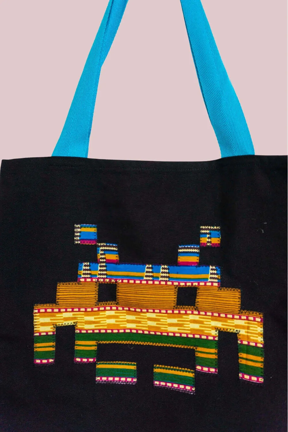 Space Invader Kente Ankara Tote Bag