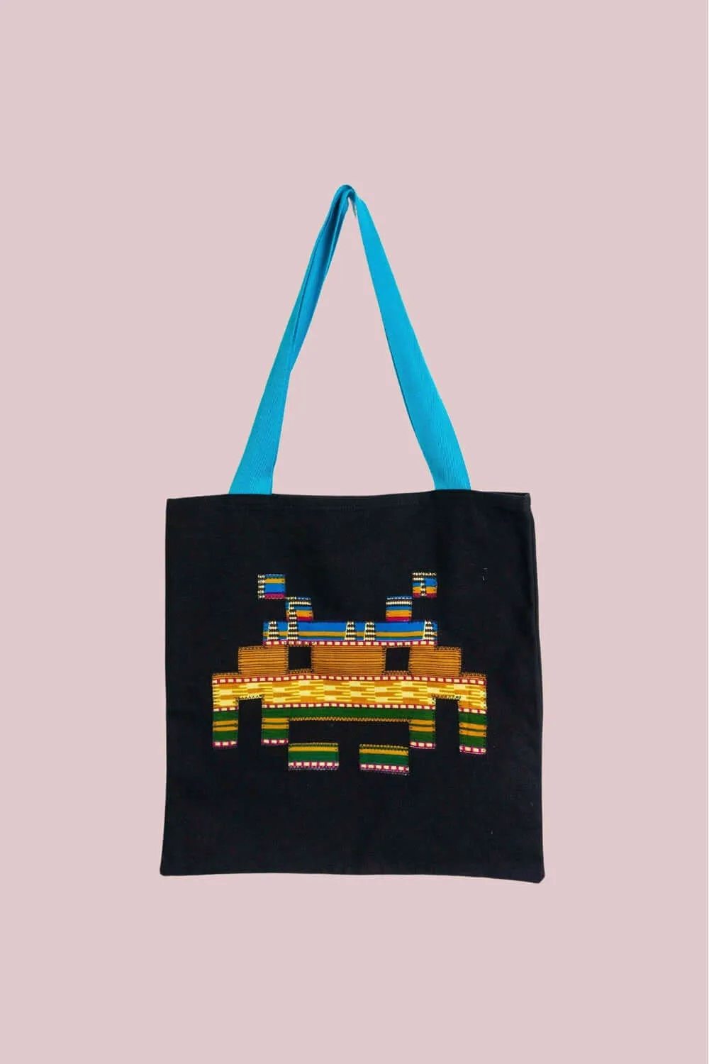 Space Invader Kente Ankara Tote Bag