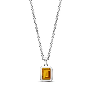 Sterling Silver Citrine Rectangular Framed Pendant