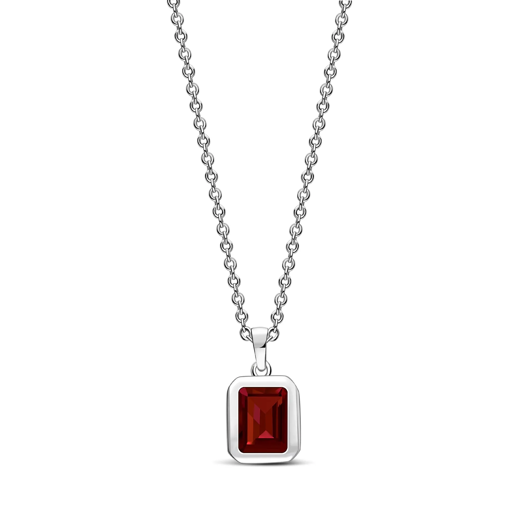 Sterling Silver Garnet Rectangular Framed Pendant