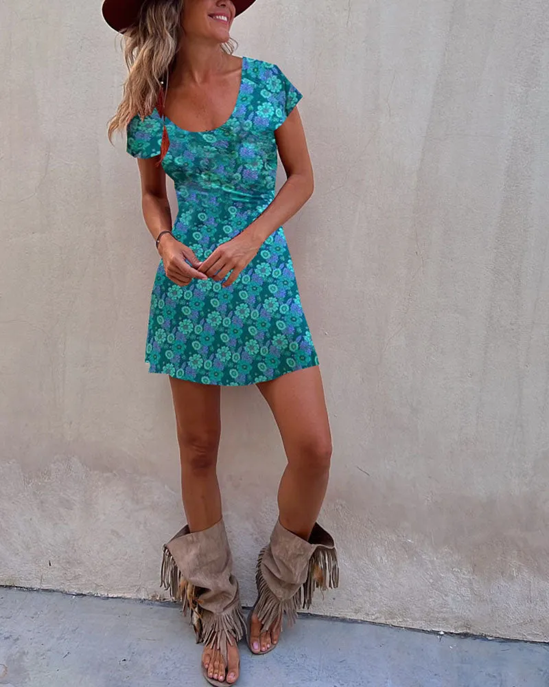Summer Short Sleeve Reversible Printed Dress