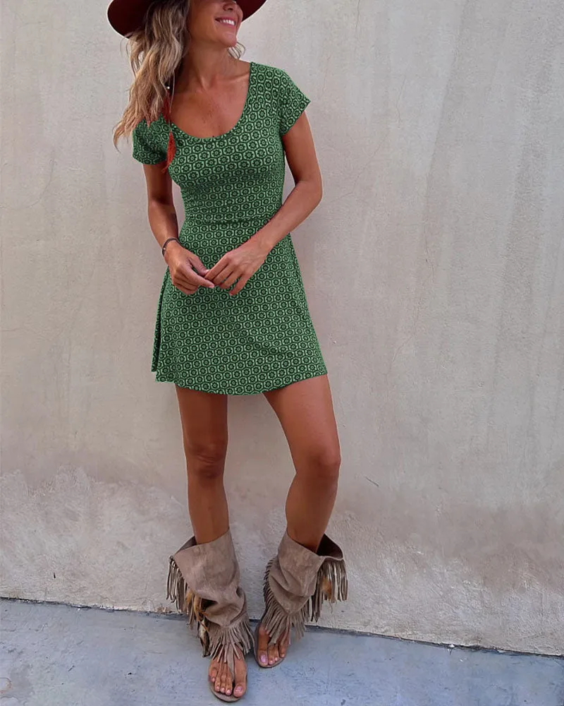 Summer Short Sleeve Reversible Printed Dress