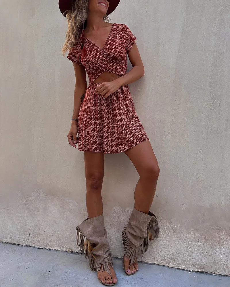 Summer Short Sleeve Reversible Printed Dress
