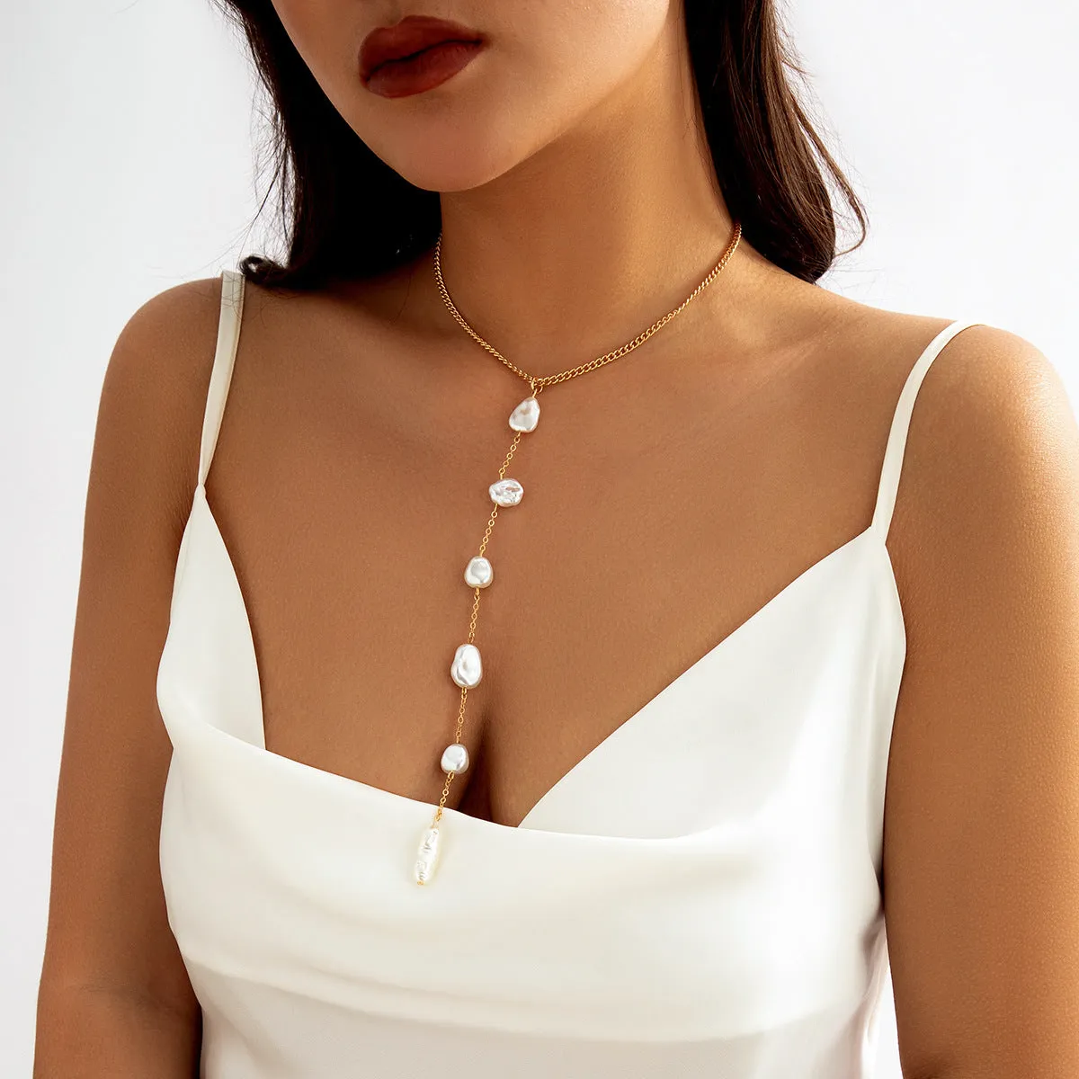 Tassel Necklace with Imitation Pearls for Women from European and American Jewelry_Offers
