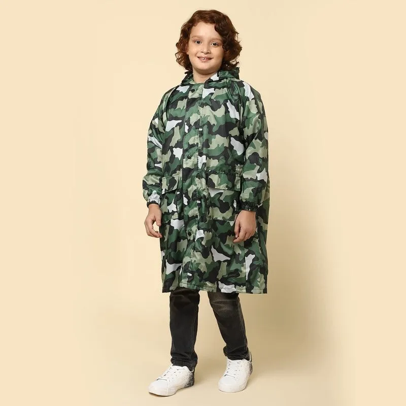 THE CLOWNFISH Laurel Series Kids Waterproof PVC Longcoat with Adjustable Hood & Extra Space for Backpack/Schoolbag Holding. Printed Plastic Pouch. Kid Age-4-5 years (Size-27-Purple)