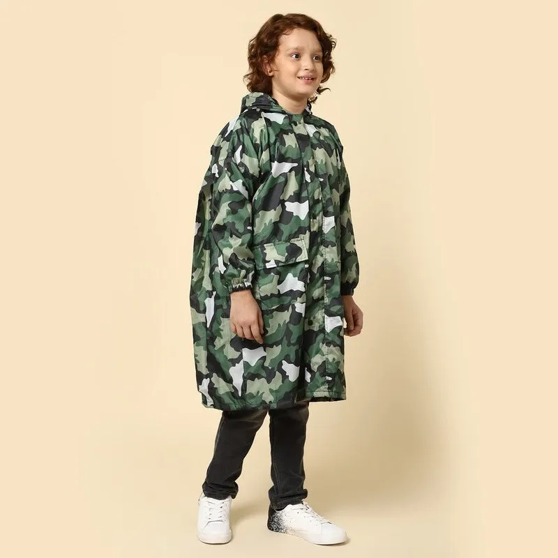 THE CLOWNFISH Laurel Series Kids Waterproof PVC Longcoat with Adjustable Hood & Extra Space for Backpack/Schoolbag Holding. Printed Plastic Pouch. Kid Age-4-5 years (Size-27-Purple)