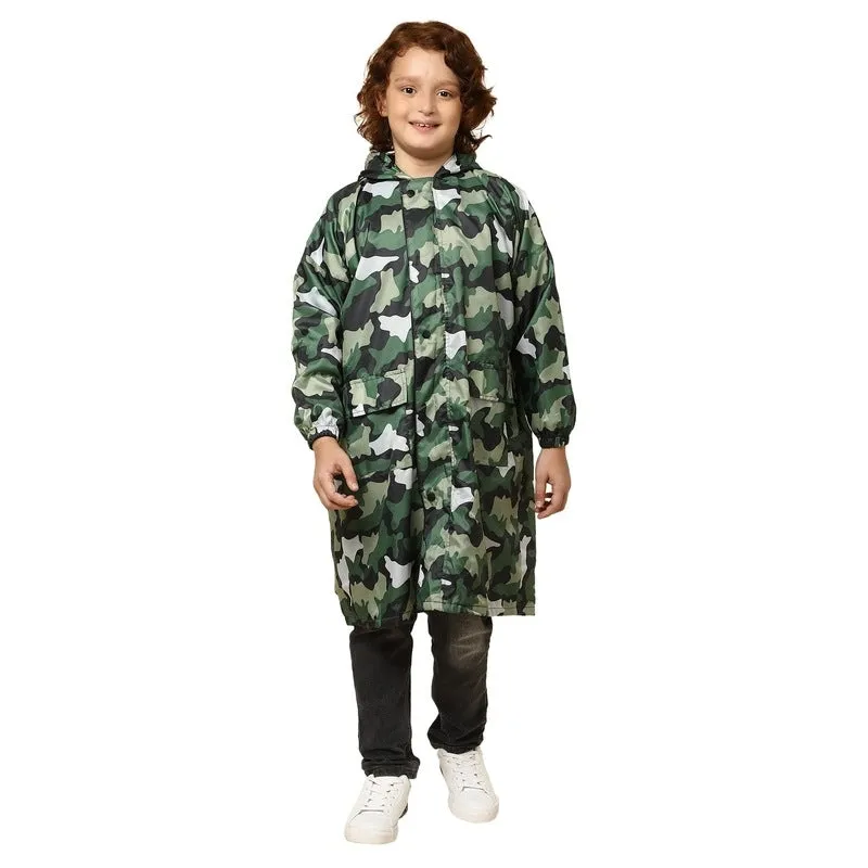 THE CLOWNFISH Laurel Series Kids Waterproof PVC Longcoat with Adjustable Hood & Extra Space for Backpack/Schoolbag Holding. Printed Plastic Pouch. Kid Age-4-5 years (Size-27-Purple)