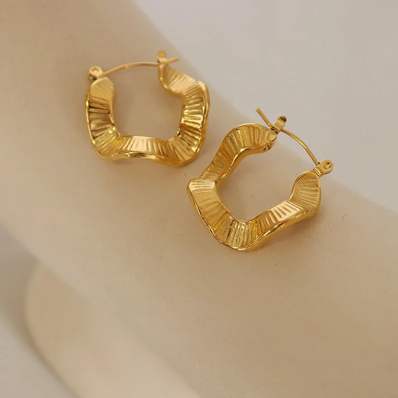 Unique Titanium Steel Wavy Earrings with 18K Gold Plating for Cross-Border Fashion