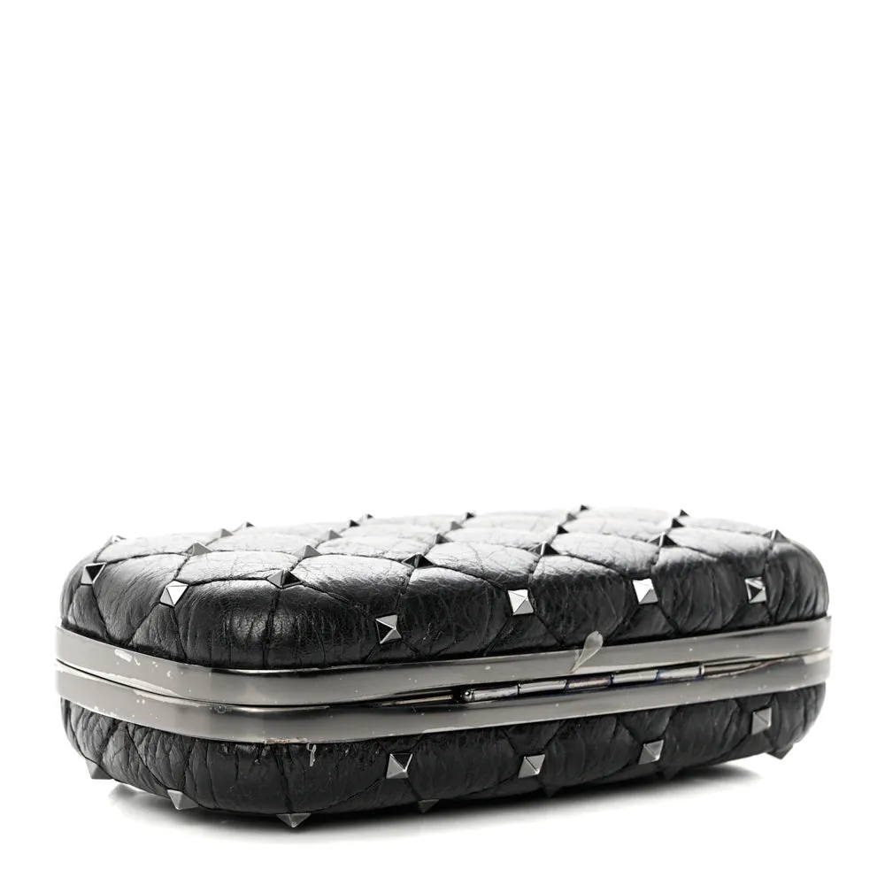 Valentino Black Leather Rockstud Spike Minaudiere Clutch Bag