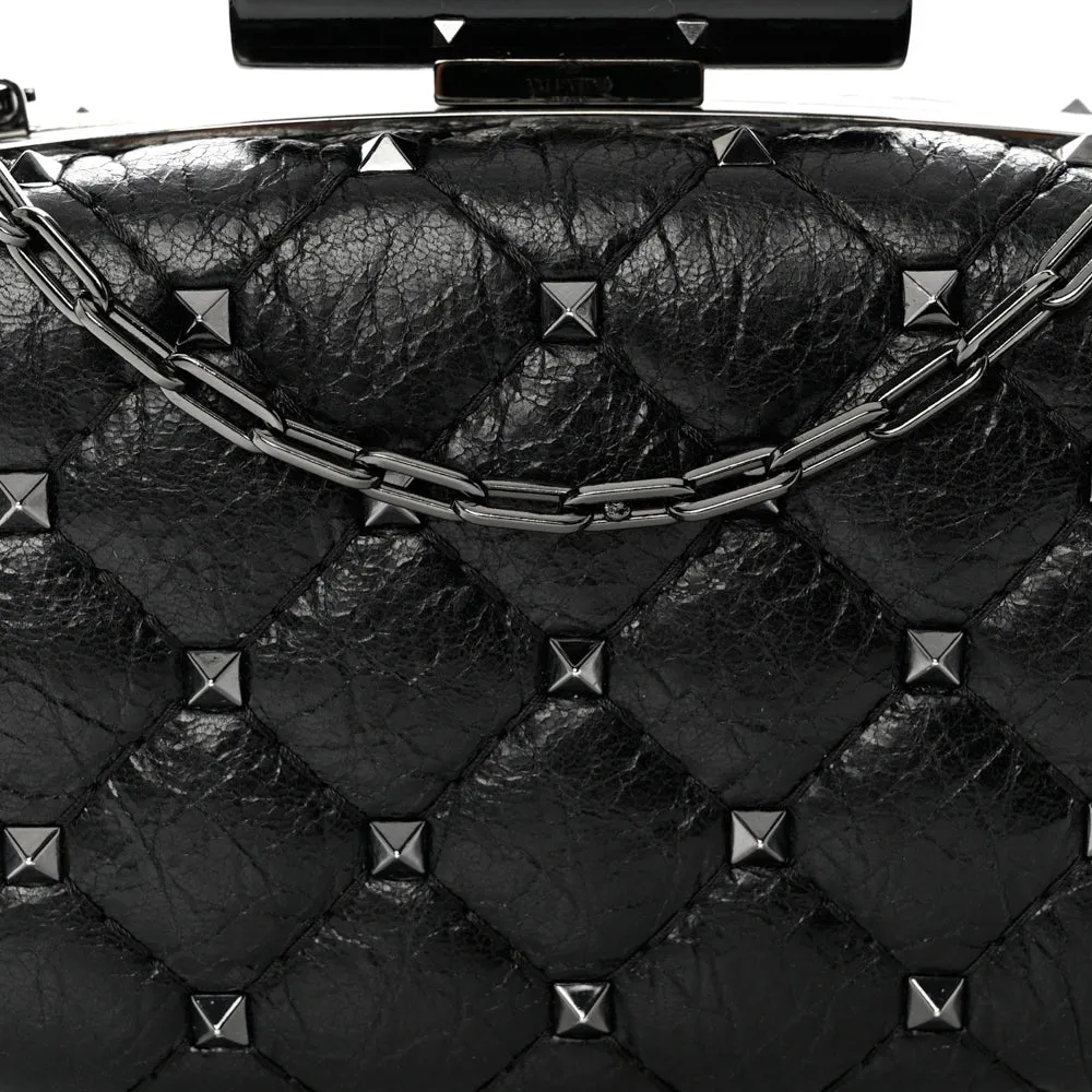 Valentino Black Leather Rockstud Spike Minaudiere Clutch Bag