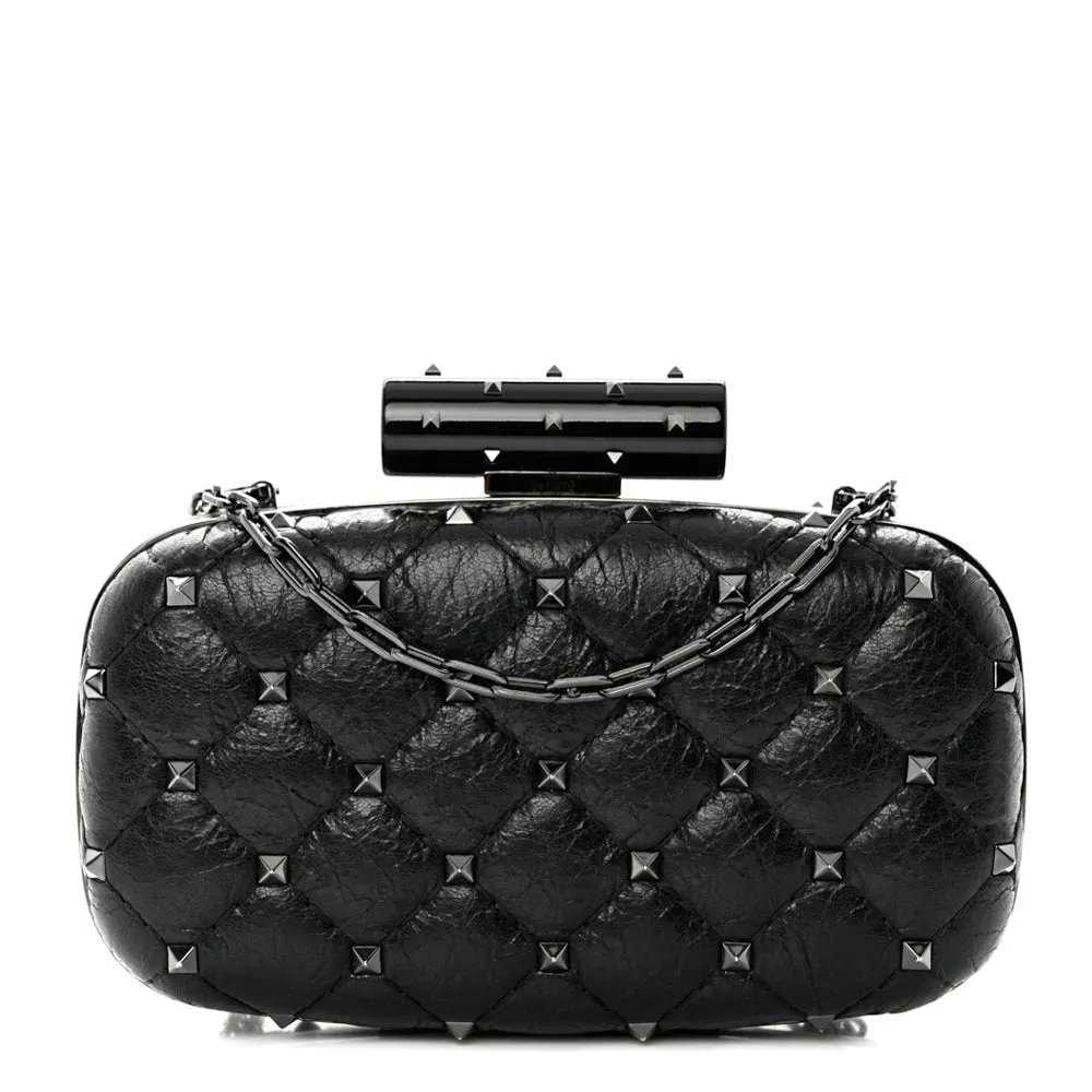 Valentino Black Leather Rockstud Spike Minaudiere Clutch Bag