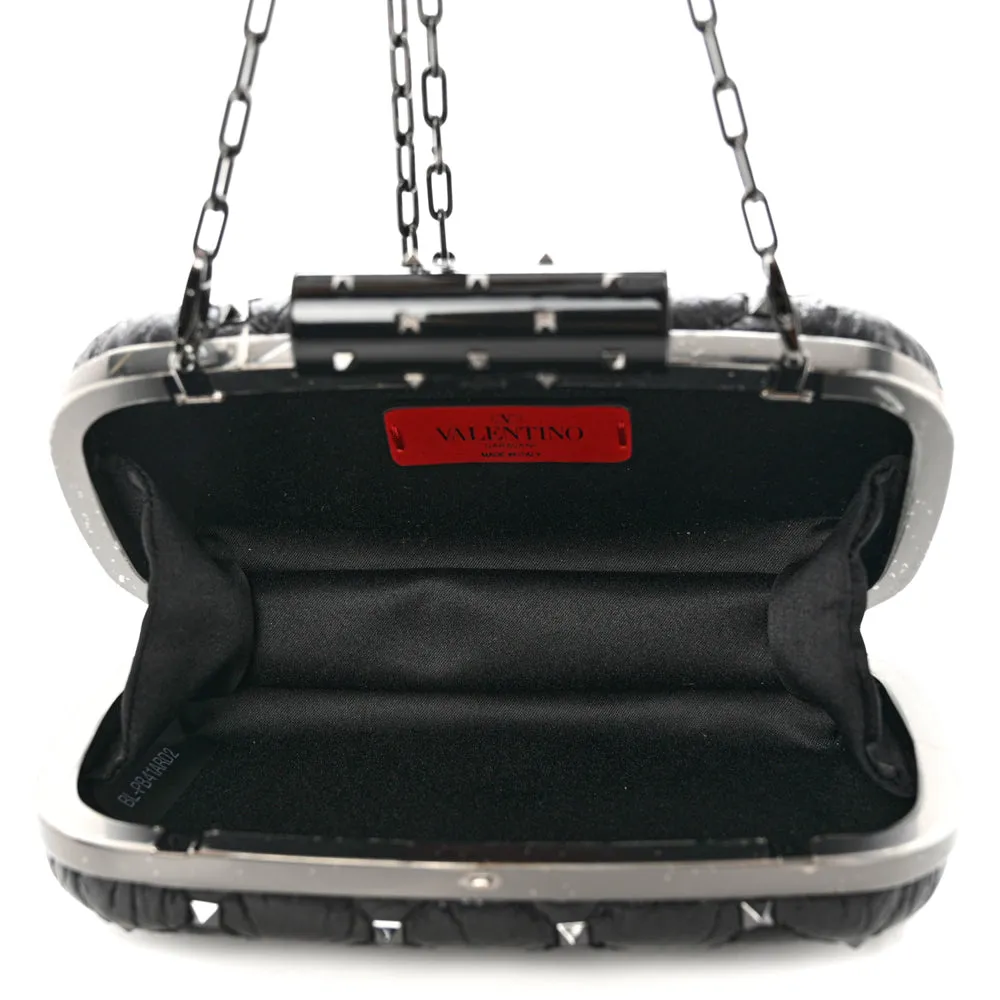 Valentino Black Leather Rockstud Spike Minaudiere Clutch Bag