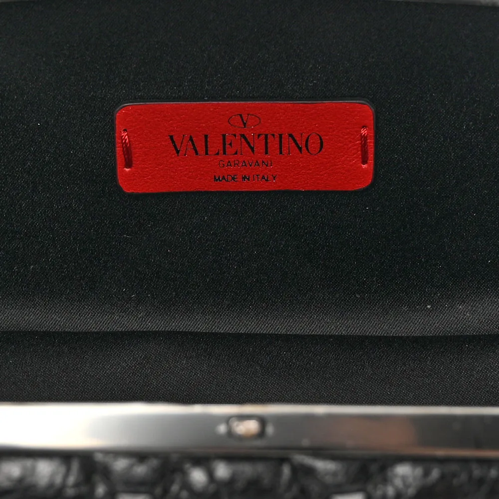Valentino Black Leather Rockstud Spike Minaudiere Clutch Bag