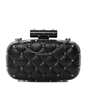Valentino Black Leather Rockstud Spike Minaudiere Clutch Bag