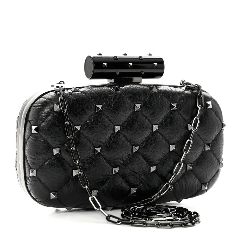 Valentino Black Leather Rockstud Spike Minaudiere Clutch Bag