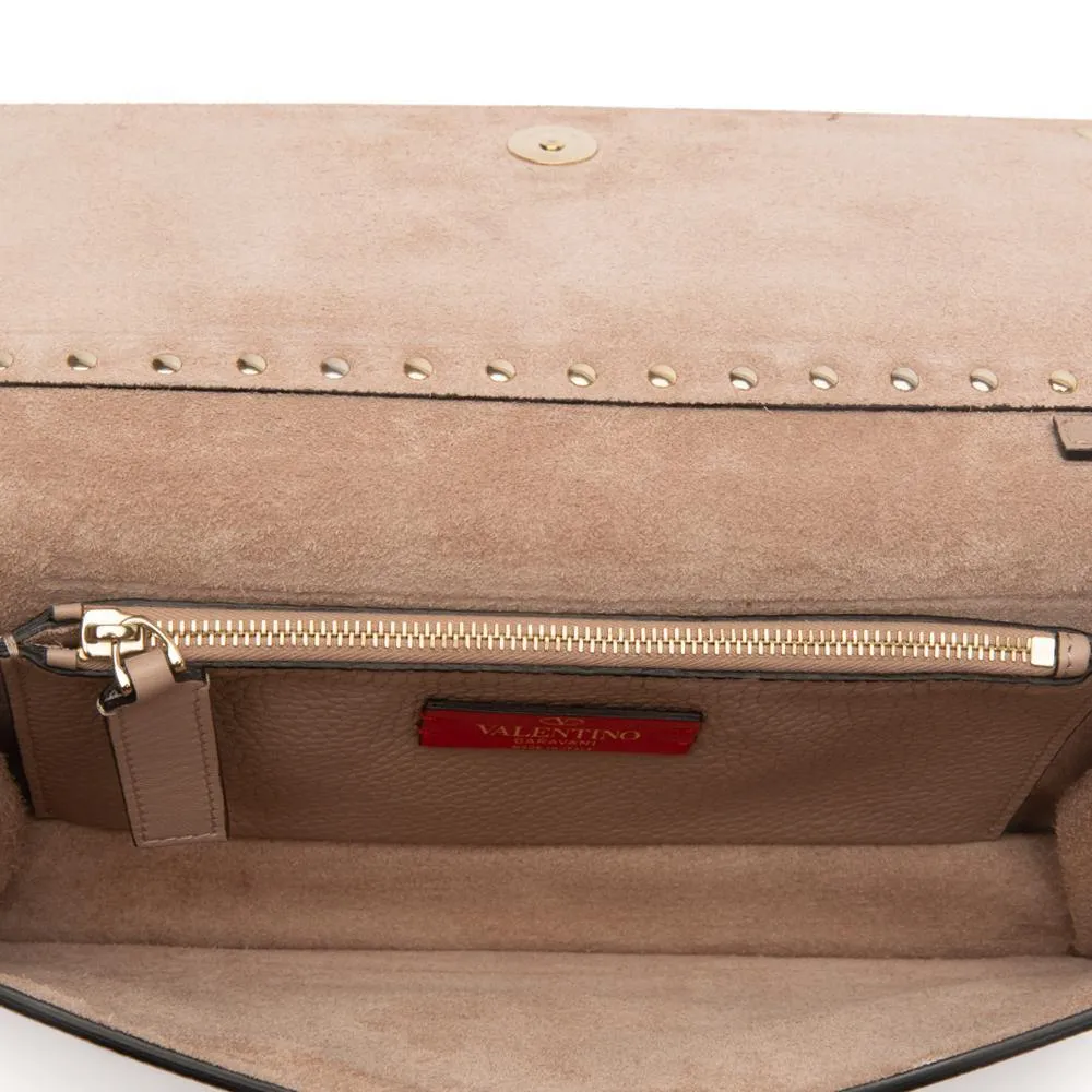 Valentino Poudre Beige Grainy Calfskin Leather Rockstud Clutch Bag