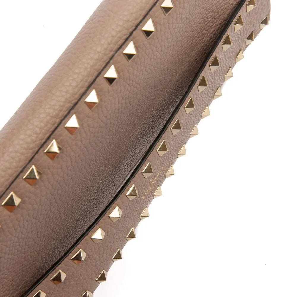 Valentino Poudre Beige Grainy Calfskin Leather Rockstud Clutch Bag