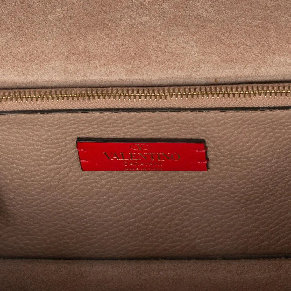 Valentino Poudre Beige Grainy Calfskin Leather Rockstud Clutch Bag