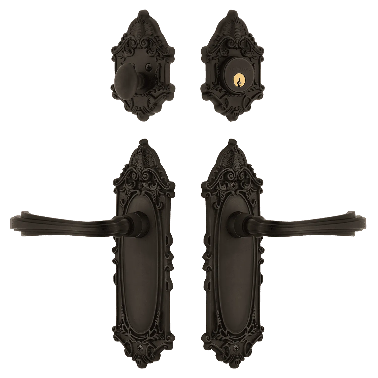 Victorian Entry Set with Fleur Lever in Oil-Rubbed Bronze