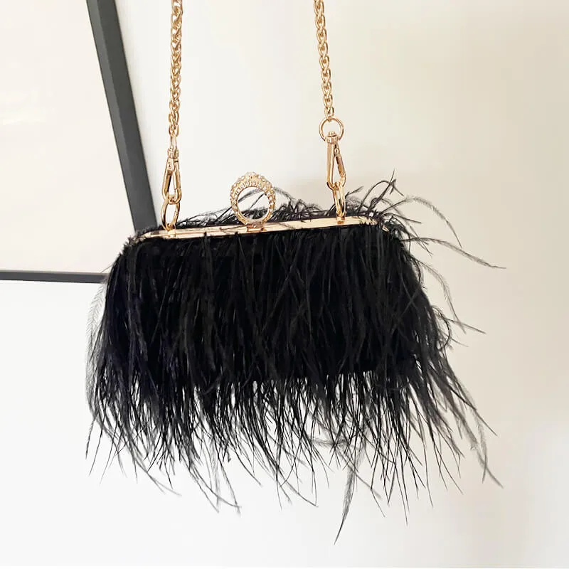 Vintage Sling Ostrich Feathers Evening Bag-Showtown