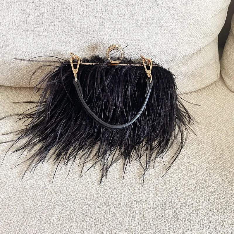 Vintage Sling Ostrich Feathers Evening Bag-Showtown