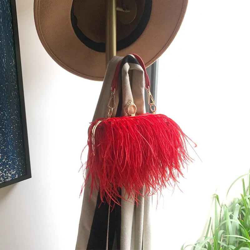 Vintage Sling Ostrich Feathers Evening Bag-Showtown