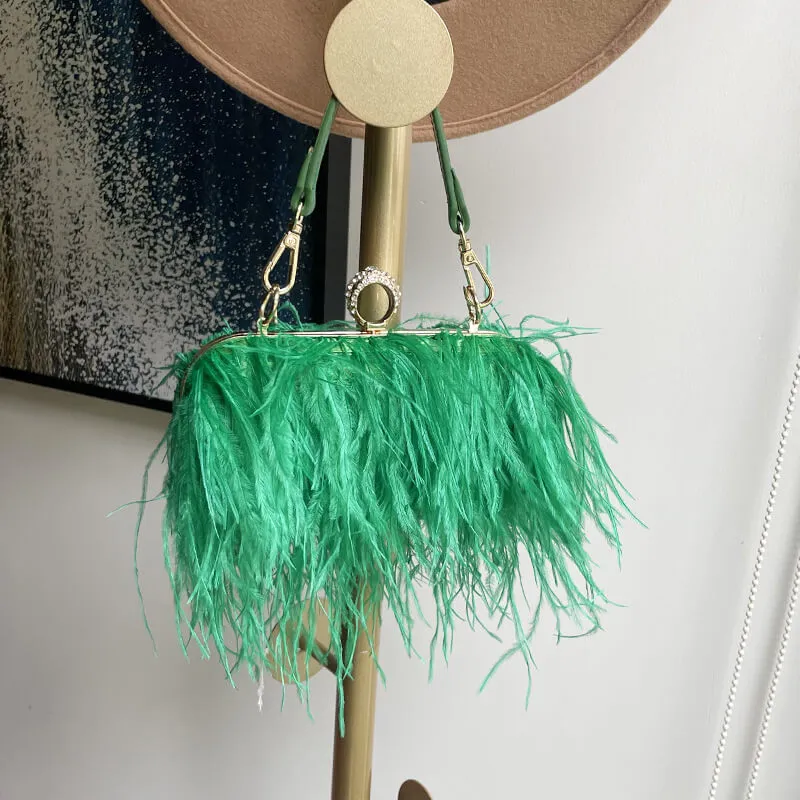 Vintage Sling Ostrich Feathers Evening Bag-Showtown