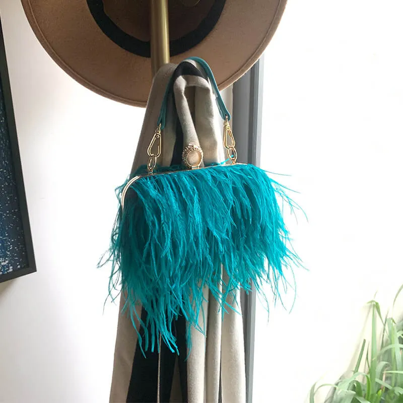 Vintage Sling Ostrich Feathers Evening Bag-Showtown