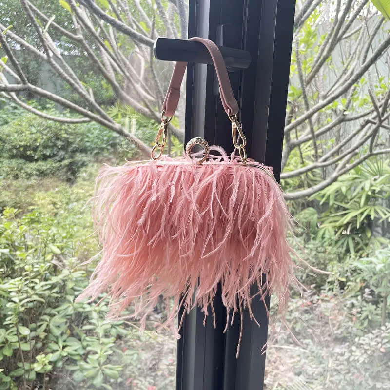 Vintage Sling Ostrich Feathers Evening Bag-Showtown