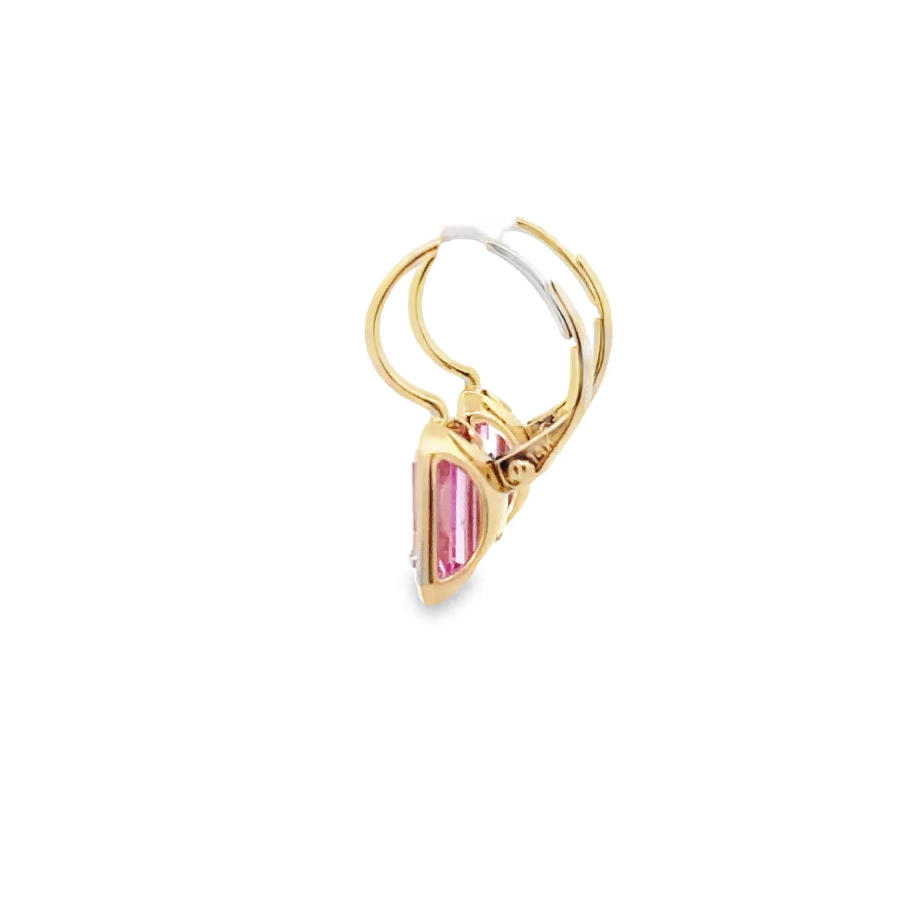 WD1348 14KT Gold Emerald Shaped Pink Zircon Earrings