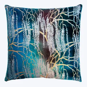 Willow Metallic Velvet Pillow, Peacock
