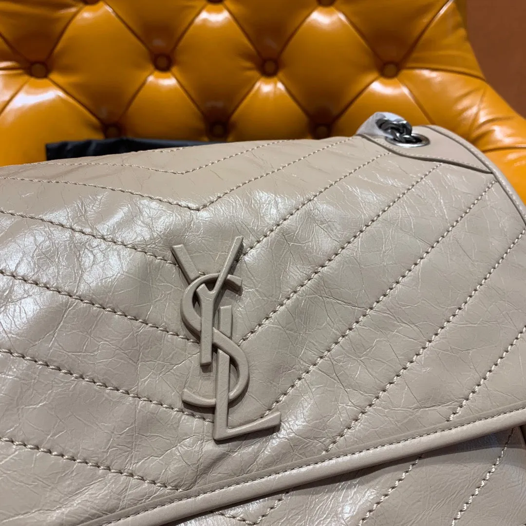 YSK196 Niki medium chain bag in crinkled vintage leather / HIGHEST QUALITY VERSION /11 x 7.8 x 3.3 INCHES